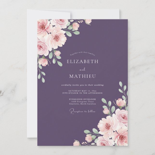 Plum Floral Arch Wedding Invitation (Front)