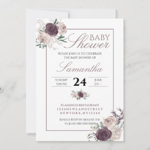 Plum Floral Baby in Bloom Baby Shower Invitation