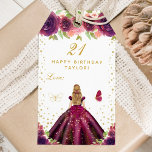 Plum Floral Blonde Hair Girl Happy Birthday Gift Tags<br><div class="desc">This elegant and glamourous happy birthday gift tag can be personalised with a name. The design features a beautiful princess with blonde hair and fair skin in a plum purple ball gown. The text combines handwritten script and modern sans serif fonts for a classy and sophisticated look. The floral arrangements,...</div>