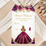 Plum Floral Blonde Hair Princess Sweet Sixteen Gift Tags<br><div class="desc">This elegant and glamourous sweet sixteen birthday gift tag can be personalised with a name. The design features a beautiful princess with blonde hair and fair skin in a plum purple ball gown. The text combines handwritten script and modern sans serif fonts for a classy and sophisticated look. The floral...</div>