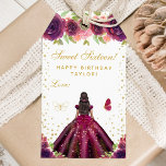 Plum Floral Dark Skin Princess Sweet Sixteen Gift Tags<br><div class="desc">This elegant and glamourous sweet sixteen birthday gift tag can be personalised with a name. The design features a beautiful princess with dark hair and dark skin in a plum purple ball gown. The text combines handwritten script and modern sans serif fonts for a classy and sophisticated look. The floral...</div>
