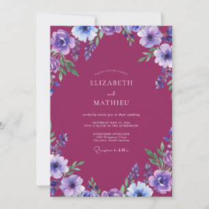 Plum Floral Embrace Wedding Invitation