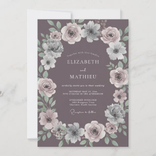 Plum Floral Enchantment Wedding Invitation
