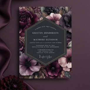 Plum Floral Moody Romance Wedding Invitation