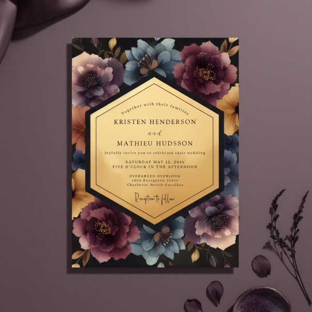 Plum Floral Opulent Wedding Invitation (Creator Uploaded)