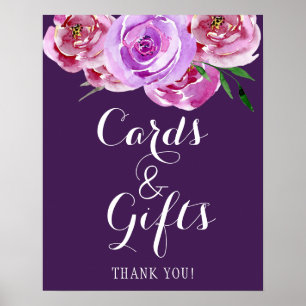 Plum floral peonies bouquet cards and wedding sign