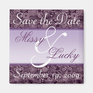 Plum Floral & Purple Ribbon Save the Date Magnet