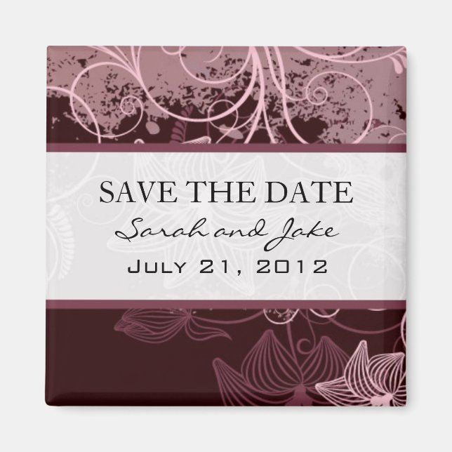 Plum Floral Save The Date Fridge Magnet (Front)