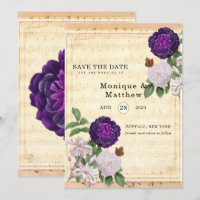 Plum Floral Vintage Sheet Music Save The Date