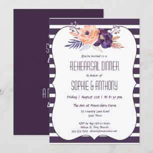 Plum Floral Wedding Rehearsal Dinner Invitation