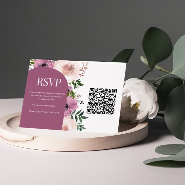 Plum Floral Wedding RSVP Card (Creator Uploaded)