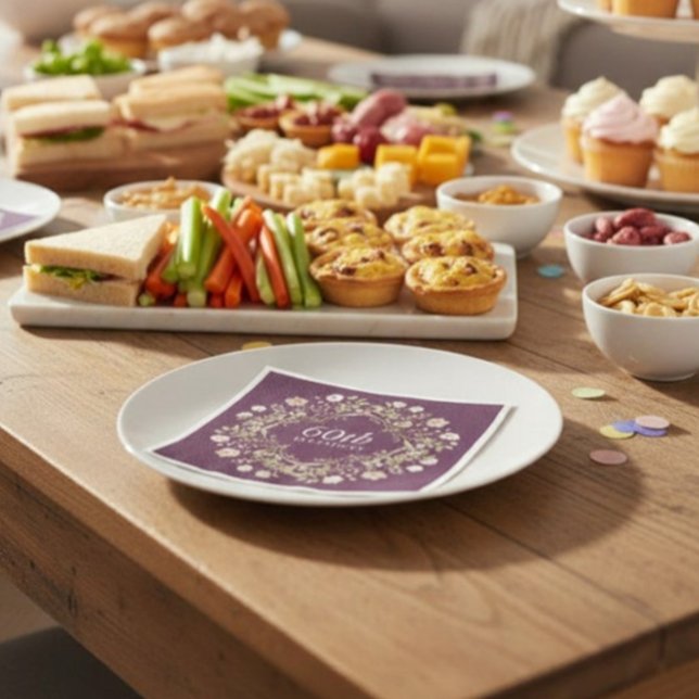 Plum Floral Wreath 60th Birthday Paper Napkins (Creator Uploaded)