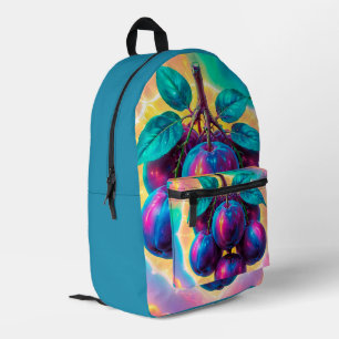 Plum Fruit-Themed  Printed Backpack