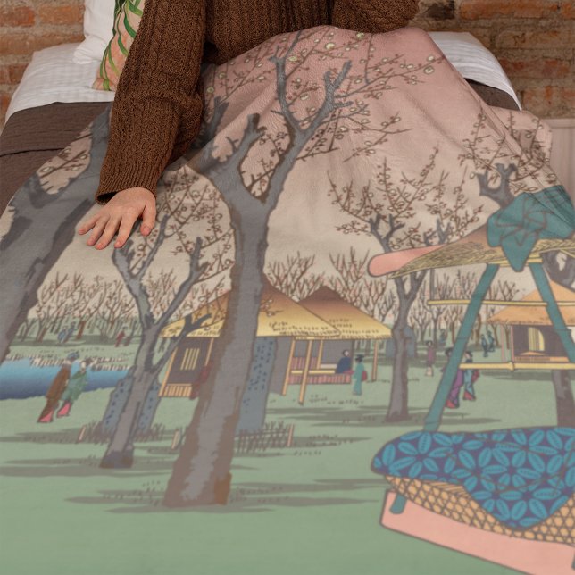 Plum Garden By Hiroshige Fleece Blanket (Creator Uploaded)