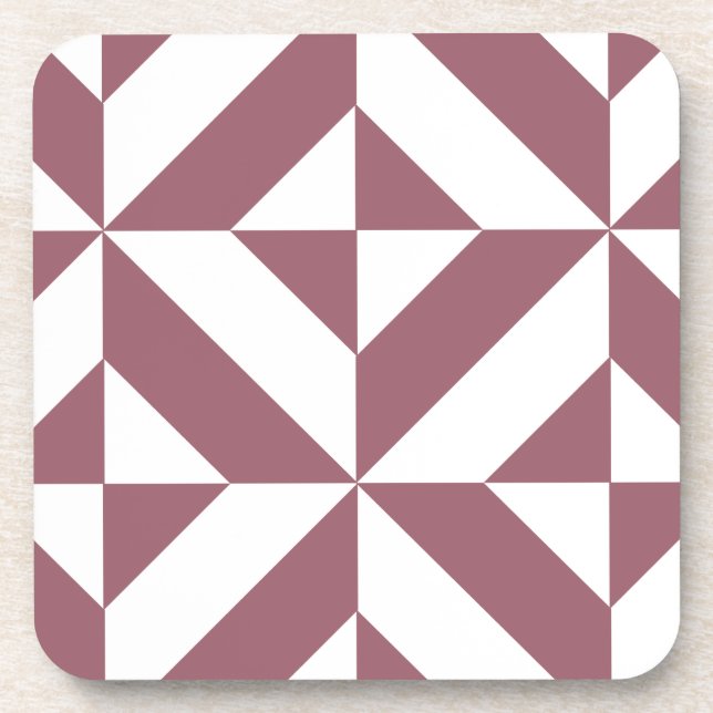 Plum Geometric Deco Cube Pattern Coaster (Front)