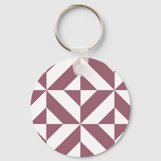 Plum Geometric Deco Cube Pattern Key Ring (Front)