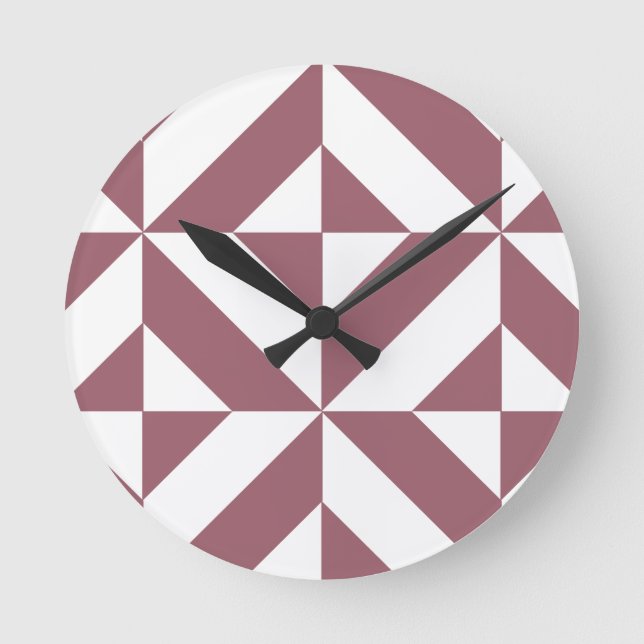 Plum Geometric Deco Cube Pattern Round Clock (Front)