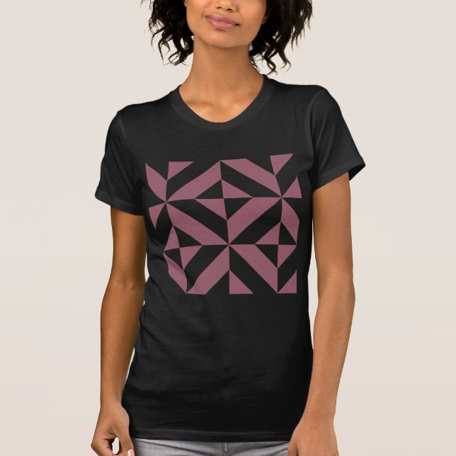 Plum Geometric Deco Cube Pattern T-Shirt (Front)