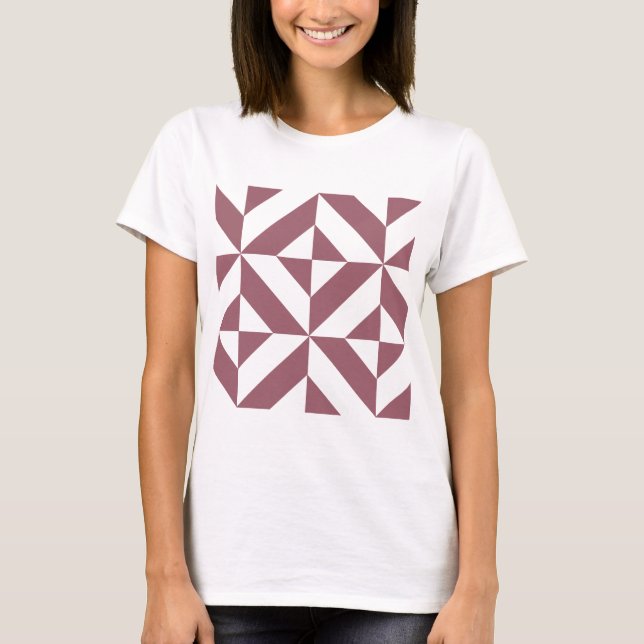 Plum Geometric Deco Cube Pattern T-Shirt (Front)