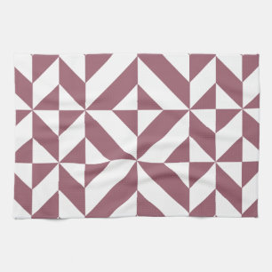 Plum Geometric Deco Cube Pattern Tea Towel