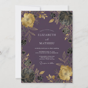 Plum Gilded Autumn Wedding Invitation