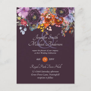 Plum Ginger Fuchsia Floral Wedding Invites Budget Postcard