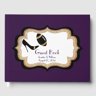 Plum Gold and Black Football Themed Wedding Guest Book