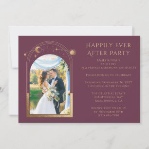 Plum Gold Celestial Happily Ever After Reception Invitation
