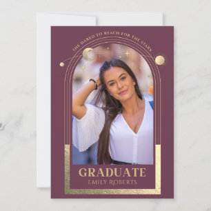 Plum Gold Celestial Sun Moon Graduation Photo Invitation