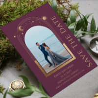 Plum Gold Celestial Two Photo Wedding