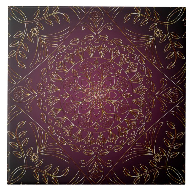 Plum Gold Decorative Ceramic Tile (Front)