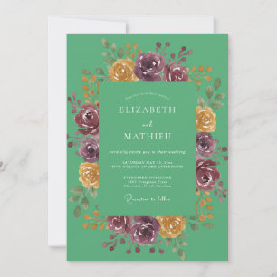 Plum Gold Ranunculus Dusty Eucalyptus Wedding Invitation