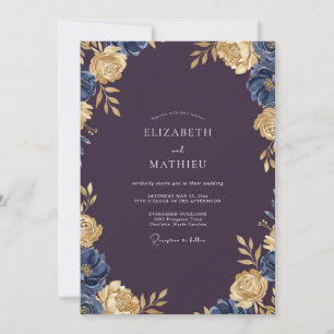 Plum Gold Ranunculus Grey Eucalyptus Wedding Invitation