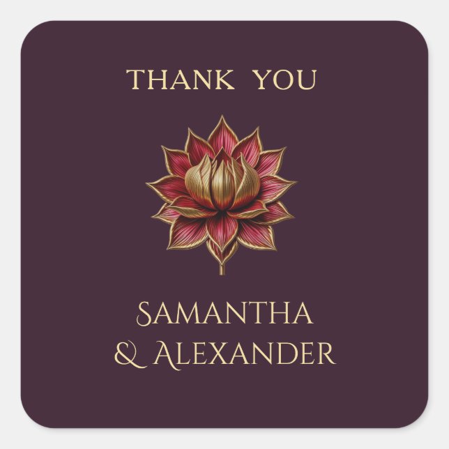 Plum Gold Wedding Thank You Sticker Square (Front)