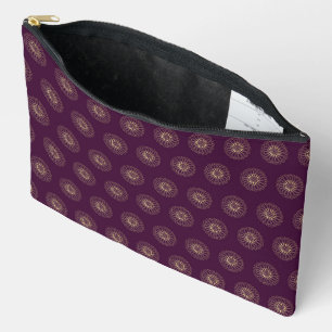 Plum   Golden Zinnia Flower Medallions Accessory Pouch