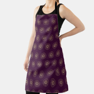 Plum   Golden Zinnia Flower Medallions Apron