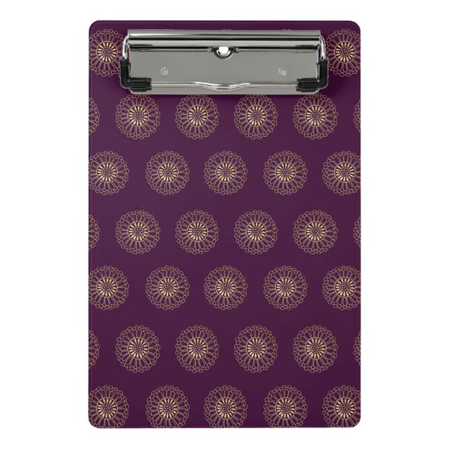 Plum | Golden Zinnia Flower Medallions Mini Clipboard (Front)