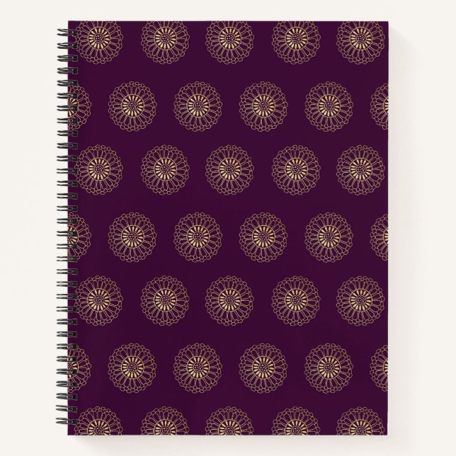 Plum | Golden Zinnia Flower Medallions Notebook (Front)