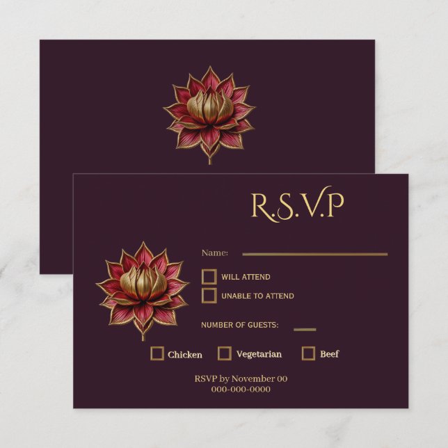 Plum Gothic Response Card Lotus Flower (Front/Back)