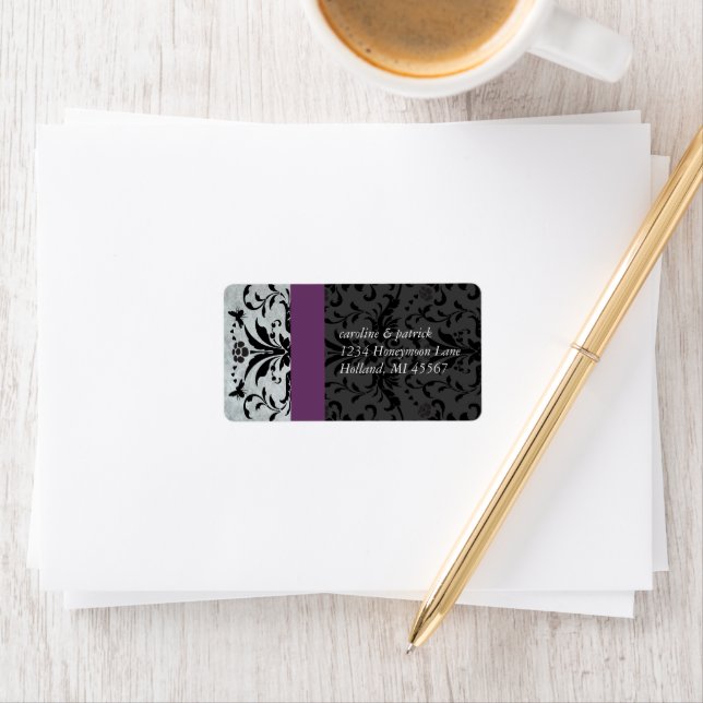Plum Gray Bumble Bee Damask  Address Labels - (Insitu)