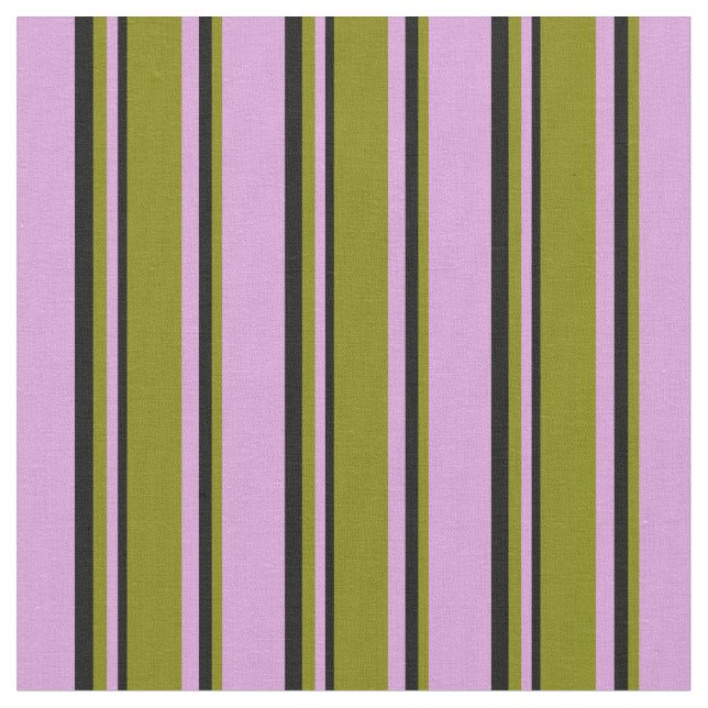 Plum, Green & Black Lined Pattern Fabric (Close Up)
