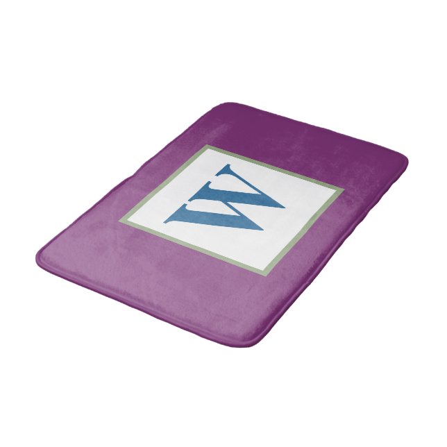 Plum Green Blue Monogram Bath Mat (Angled)