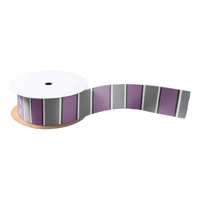 Plum Grey and White Striped Modern Satin Ribbon (Spool)