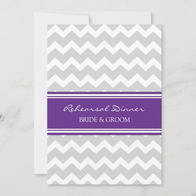 Plum Grey Chevron Rehearsal Dinner Party Invitation (Front)