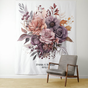 Plum, Grey, Copper and Dusty Rose Floral Wedding Tapestry