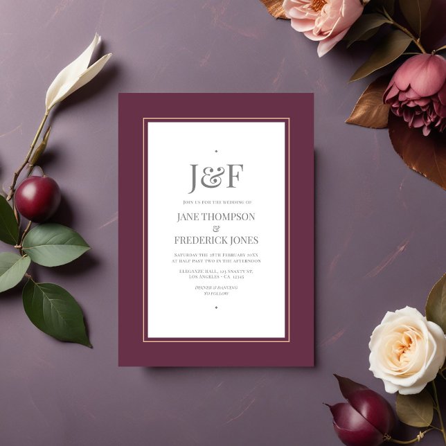 Plum, Grey, Copper and Dusty Rose Wedding Invitation (Plum, Gray, Copper and Dusty Rose Wedding Invitation)