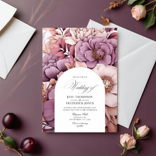 Plum, Grey, Copper and Dusty Rose Wedding Invitation