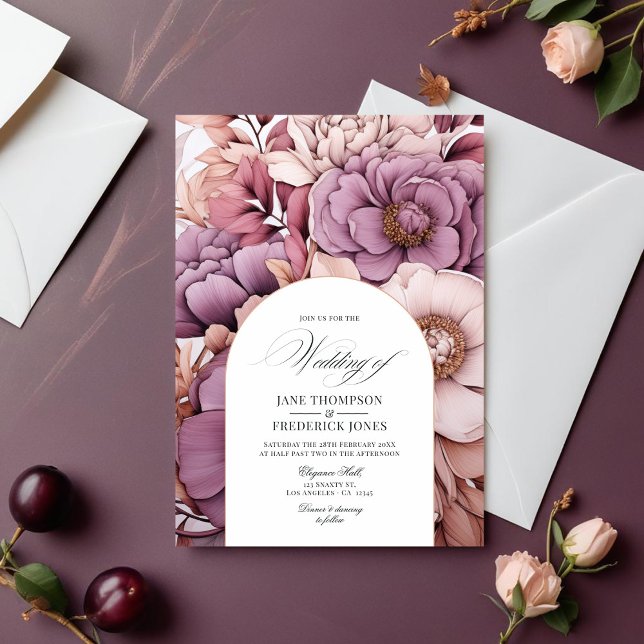 Plum, Grey, Copper and Dusty Rose Wedding Invitation (Plum, Gray, Copper and Dusty Rose Wedding Invitation)