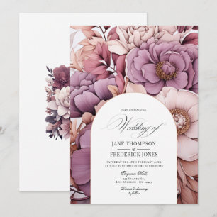 Plum, Grey, Copper and Dusty Rose Wedding Invitation