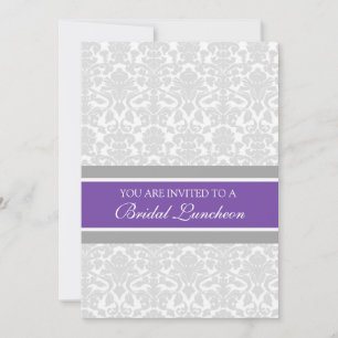 Plum Grey Damask Bridal Lunch Invitation Cards